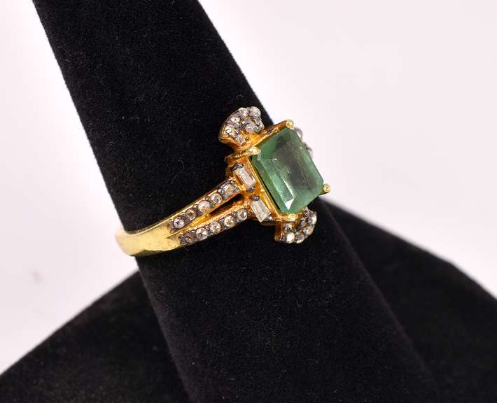 Dazzling 2.11CTW Natural Emerald & 0.27CTW Diamond Ring in Gold Plated Sterling Silver