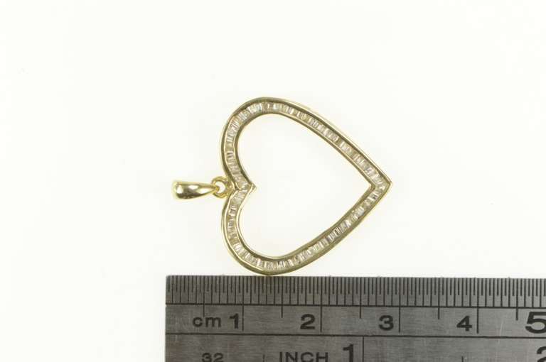 10K Yellow Gold 0.75 Ctw Baguette Diamond Heart Love Symbol Pendant