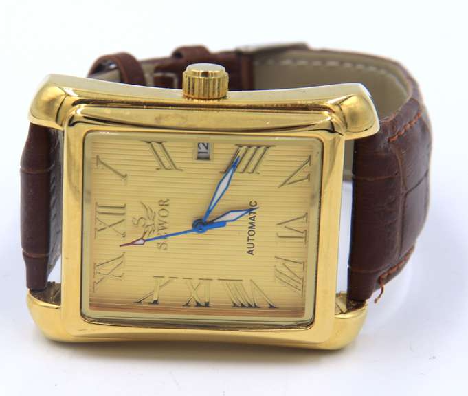 Sewor Automatic Watch with Brown Leather Strap