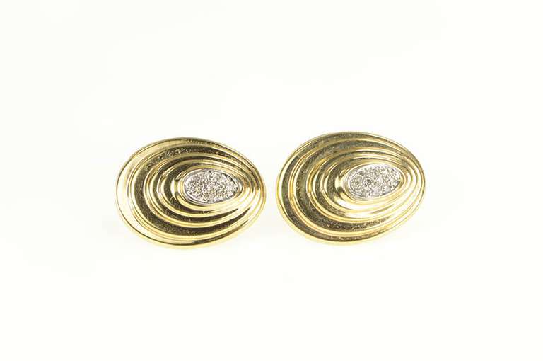 14K Yellow Gold Oval Diamond Puffy French Clip Statement Earrings