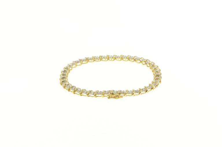 10K Yellow Gold 0.75 Ctw Diamond Wavy Link Classic Tennis Bracelet