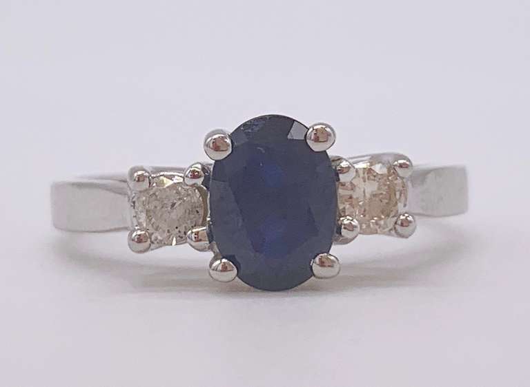 14kt Solid White Gold, Blue Sapphire, & Diamond Cocktail Ring
