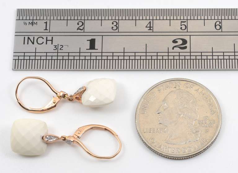 Stylish White Agate & Diamond Drop Earrings in 14K RG