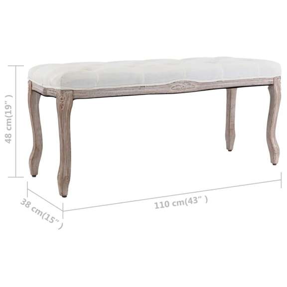 Bench Cream White Linen and Solid Wood Classic