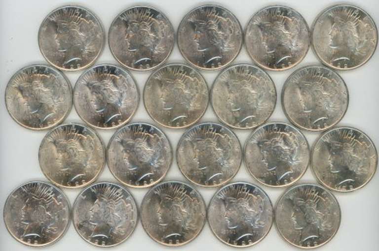 Choice BU Roll of 20 1922 Peace Silver Dollars