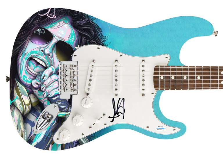 Aerosmith Autographed Steven Tyler Photo Graphics Guitar ACOA