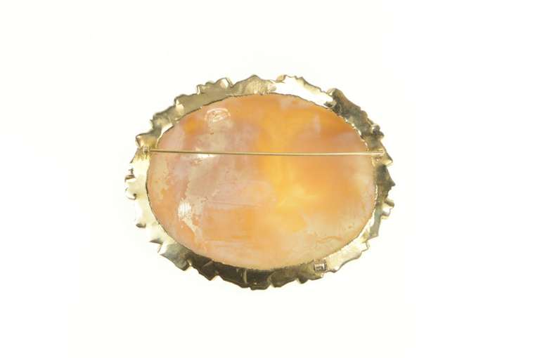 14K Yellow Gold Huge Carved Shell Cameo Floral Ladies Pin/Brooch