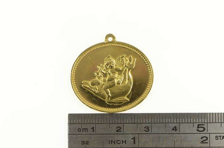 Gold Plated The Golden Cupid Cherub Dolphin Oval Pendant