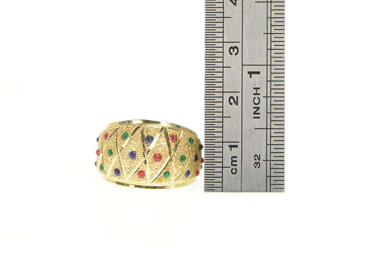 14K Yellow Gold Lattice Colorful Resin Dotted Domed Band Ring