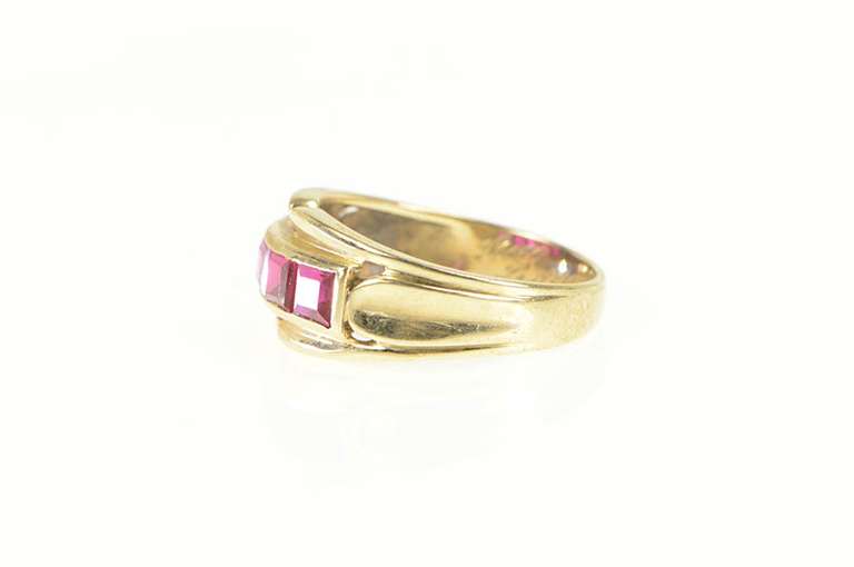 10K Yellow Gold 1950's Syn. Ruby Men's Ornate Statement Ring