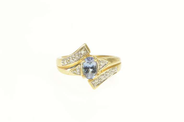 14K Yellow Gold Tanzanite Diamond Accent Bypass Freeform Ring