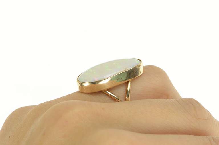 14K Yellow Gold 16.00 Ct Natural Opal Bezel Statement Ring