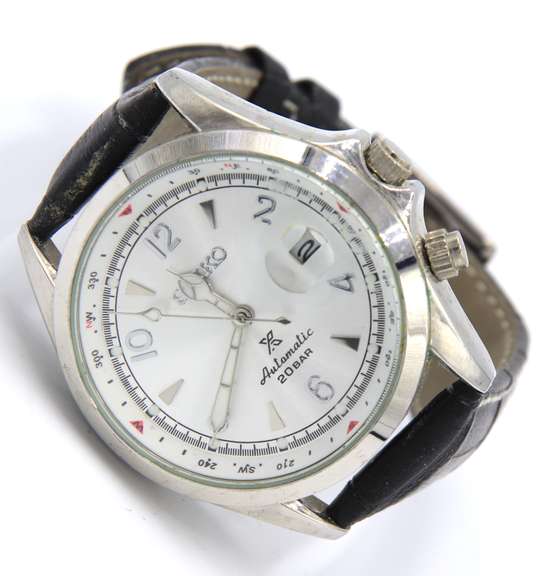 Seiko Automatic 20 Bar Watch with Black Leather Strap