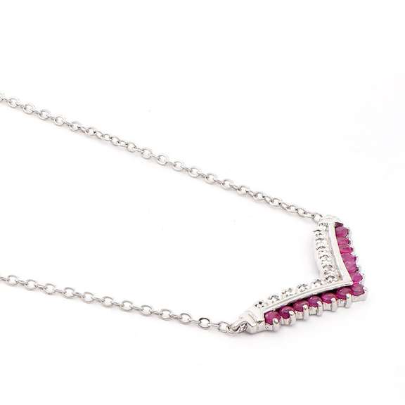 Plated Rhodium 0.73ctw Ruby and Diamond Pendant with Chain