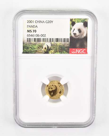 MS70 2001 China 20 Gold Yuan - Panda - Graded NGC
