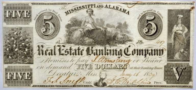 Choice CU  $5 Mississippi And Alabama Real Estate Banking Company Decator Mississippi Note $5