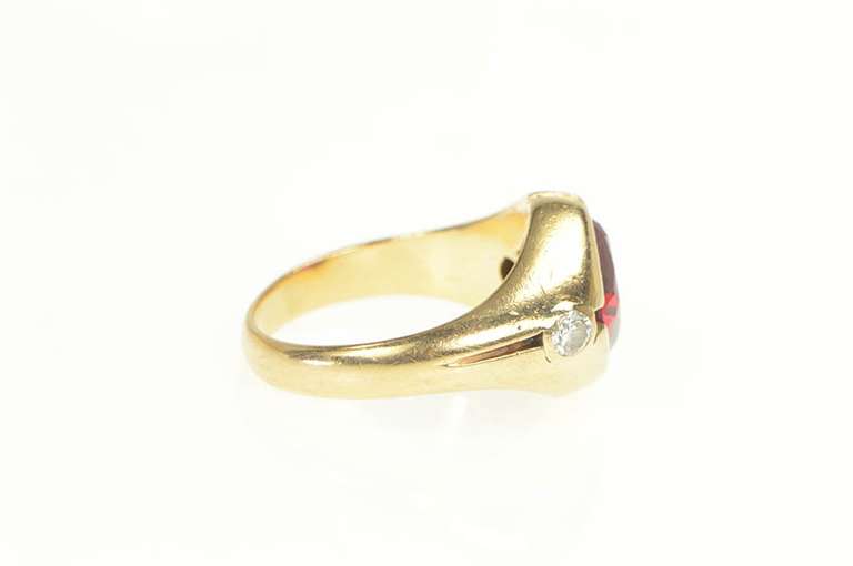 14K Yellow Gold 1960's Cushion Syn. Ruby 0.25 Ctw Diamond Ring