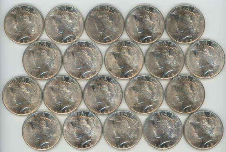 Choice BU Roll of 20 1923 Peace Silver Dollars