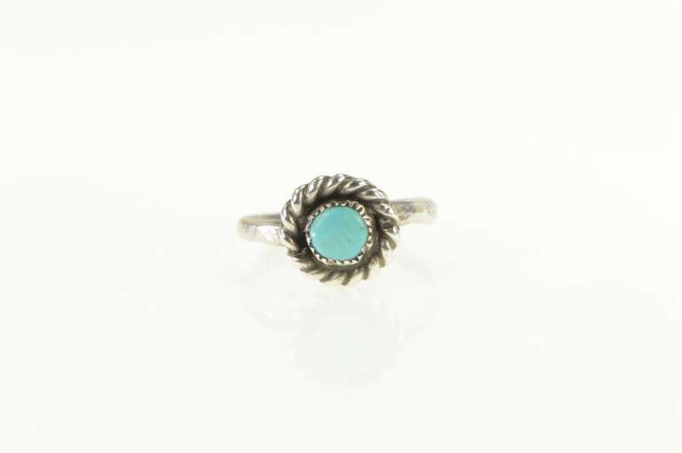 Sterling Silver Round Turquoise Twist Trim Southwestern Ring