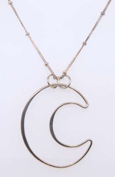 925 Sterling Silver Half Moon Pendant on Beaded Chain Necklace