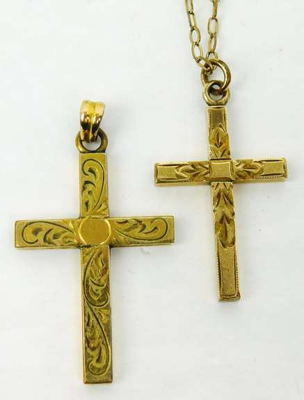 2 Vintage Gold Filled Cross Pendants/Chain