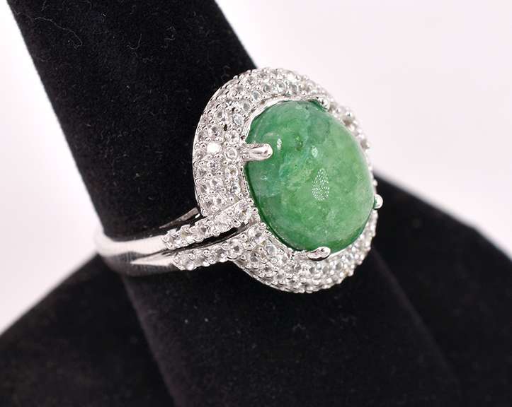 Brilliant  6.50 Emerald & 1.50CTW White Sapphire Ring in Sterling Silver