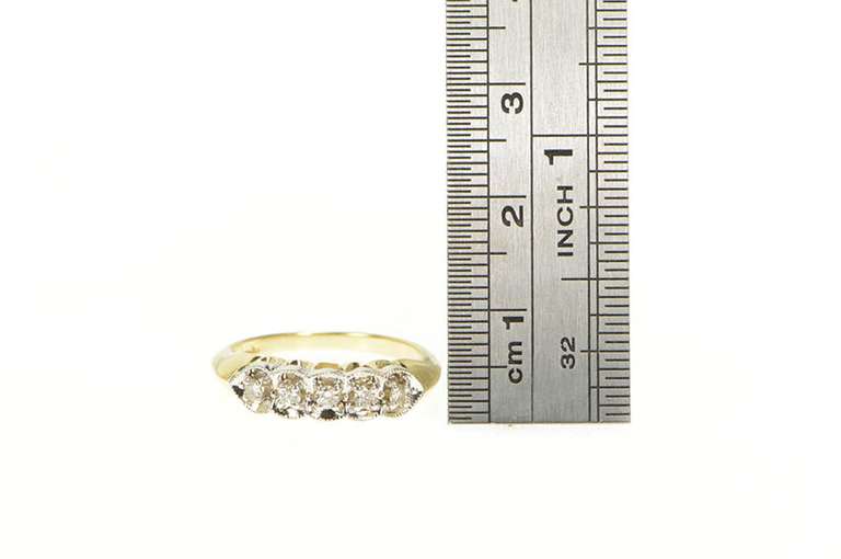 14K Yellow Gold 1950's Heart Five Diamond Wedding Band Ring