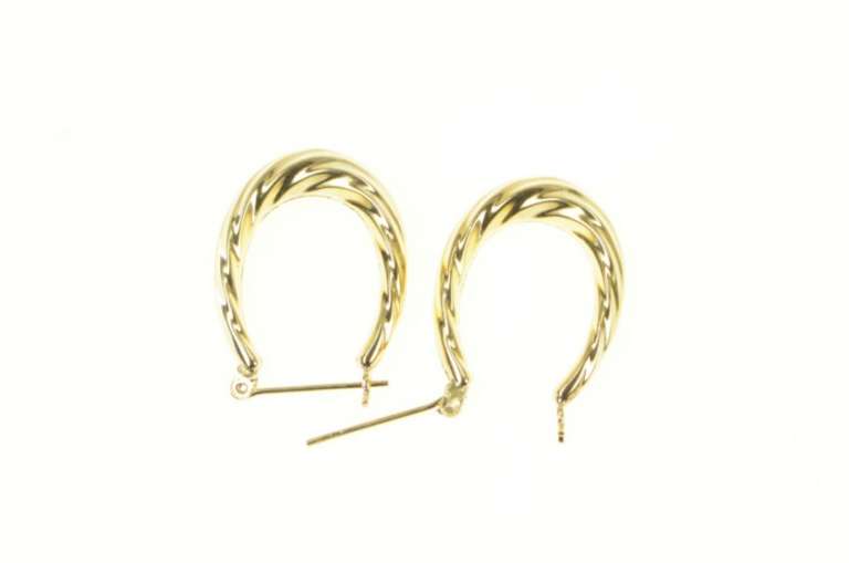 14K Yellow Gold Oval Satin Finish Twist Statement Hoop Earrings