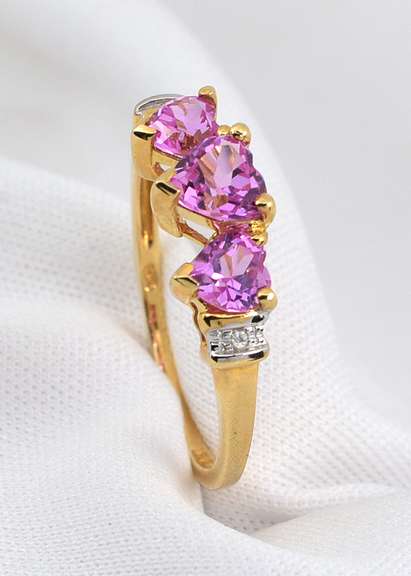 Sweet 3 Heart Pink Topaz Ring