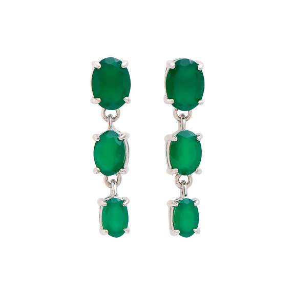 Plated Rhodium 4.05cts Green Agate Earrings