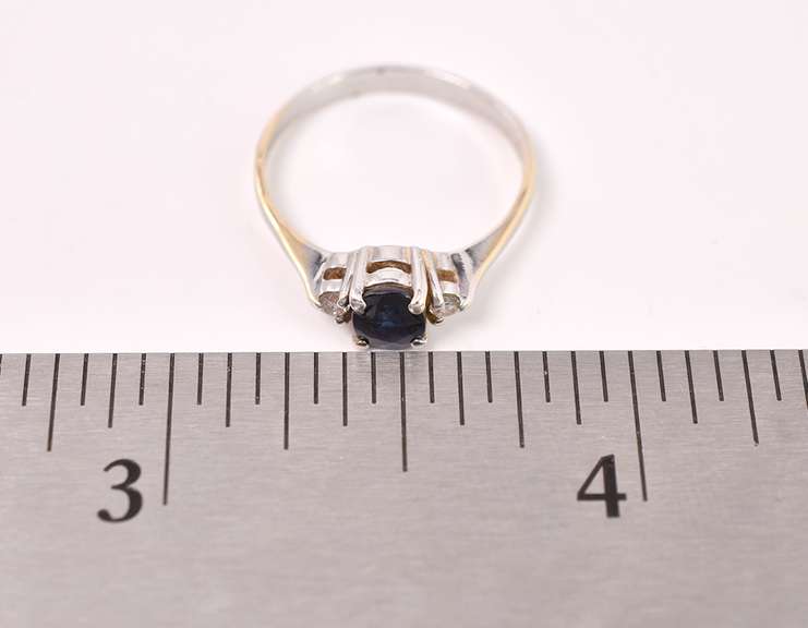 Dainty Sapphire and Diamond Ring in 14K White Gold