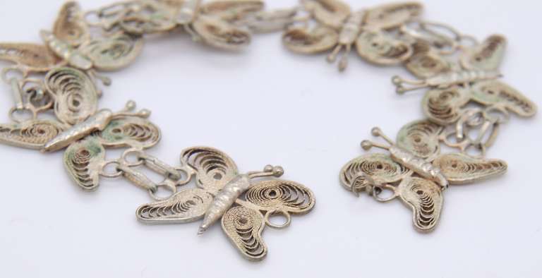Vintage 925 Sterling Silver Filigree Butterfly Link Bracelet