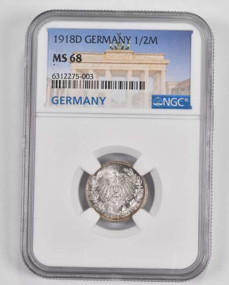 MS68 1918-D Germany 1/2 Mark - Graded NGC