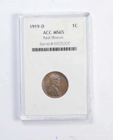 MS65 1919-D Lincoln Wheat Cent - Red/Brown - Graded ACC