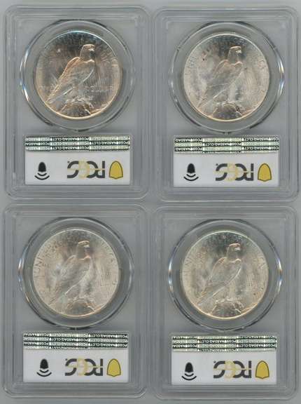 4 Blazing PCGS MS64 near Gem BU 1922 & 1923 Peace Dollars
