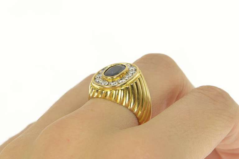 18K Yellow Gold 2.75 Ctw Natural Sapphire Diamond Halo Artisan Ring