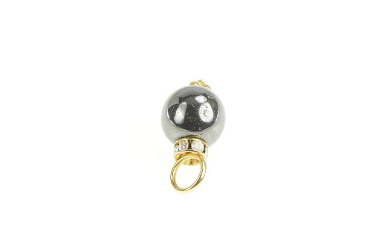 14K Yellow Gold Hematite Sphere Ball Rhinestone Slide Pendant