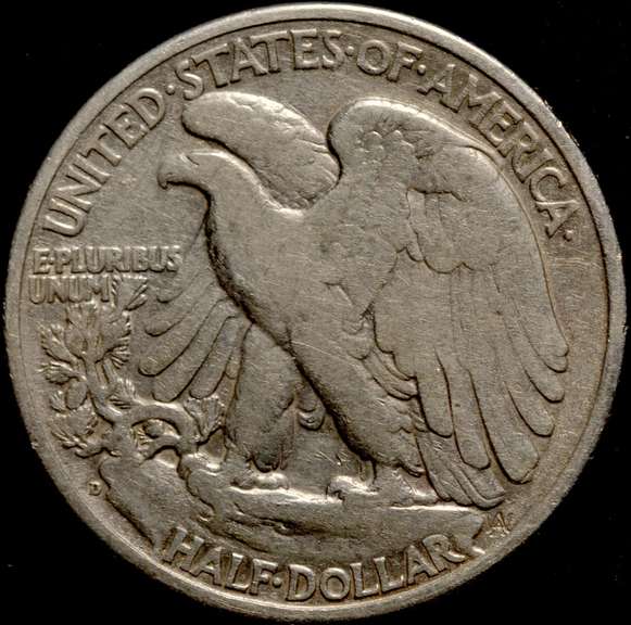 1938-D Walking Liberty Half Dollar, Circulated.