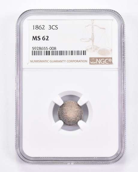 MS62 1862 Silver Three-Cent Piece - Graded NGC