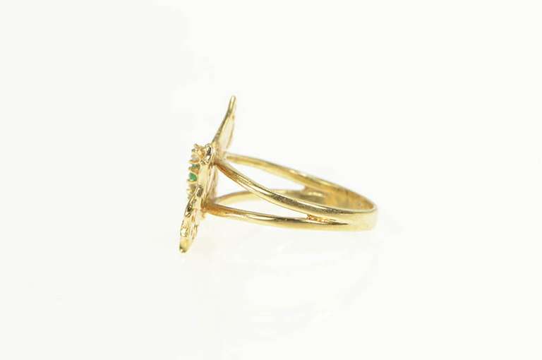 10K Yellow Gold Diamond Emerald Ornate Retro 3D Butterfly Ring