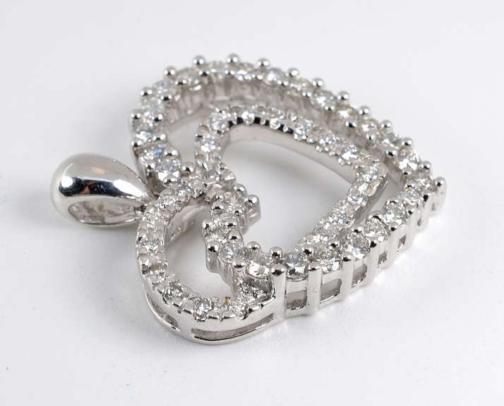 Romantic Entwined Hearts Diamond Pendant in 14K WG