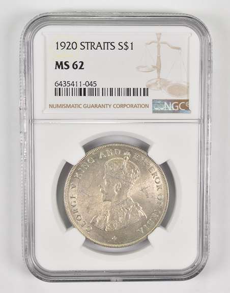 MS62 1920 Straits Settlements 1 Dollar - Graded NGC