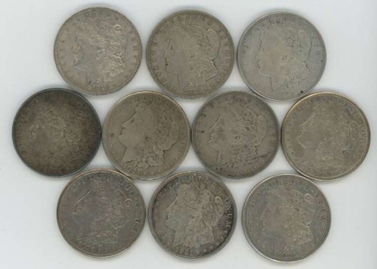 5 1921-D & 5 1921-S Morgan Silver Dollars in circ