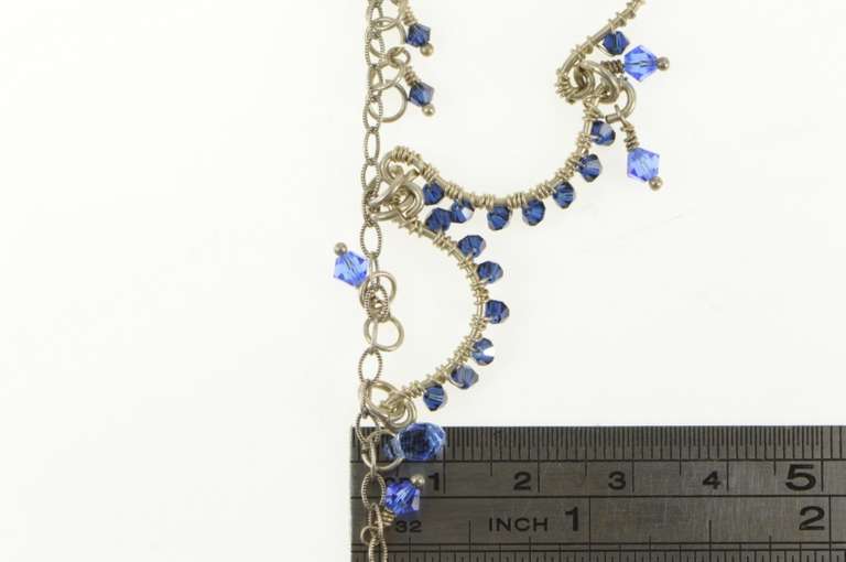 Sterling Silver Blue Beaded Fringe Scalloped Statement Necklace