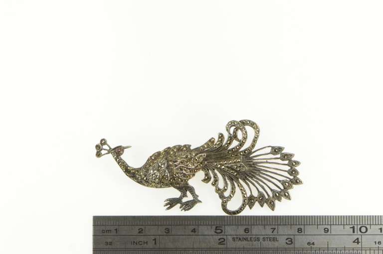 Sterling Silver Vintage Marcasite Encrusted Peacock Pin/Brooch