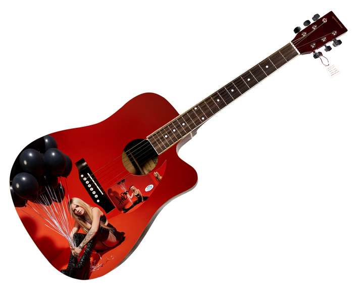 Avril Lavigne Love Sucks Album Signed Custom Graphics Photo Guitar ACOA