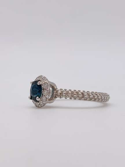 14kt Solid White Gold, Blue Sapphire, & Diamond Cocktail Ring