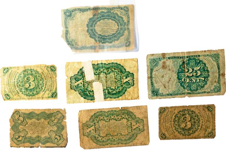 7 Asssorted Fractional Currency Notes