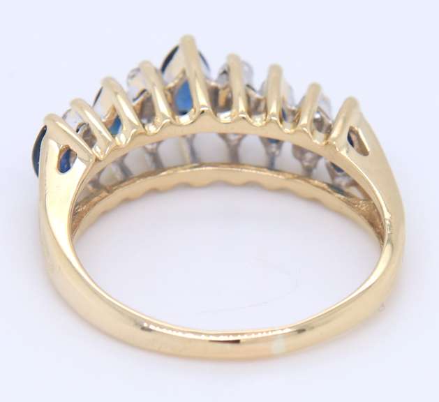 Stunning Yellow Gold Marquise Blue Sapphire and Diamond Pyramid Ring