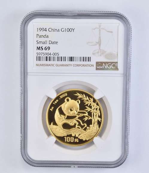 MS69 1994 China 100 Yuan Gold Panda - Small Date - Graded NGC